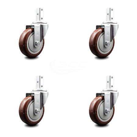 Service Caster 4 Inch Maroon Polyurethane Wheel Swivel 3/4 Inch Square Stem Caster Set SCC SCC-SQ20S414-PPUB-MRN-34-4